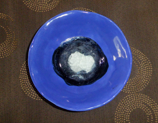 Blue bowl with glass